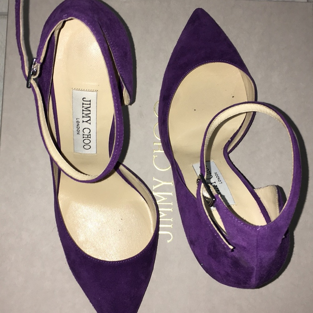 Jimmy Choo Suede D’Orsay Pumps – Purple (Size 37.5)